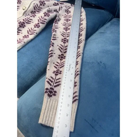 Francescas Floral Nordic Cardigan Sweater Women M Cream Purple Button Wool Blend - Picture 5 of 8